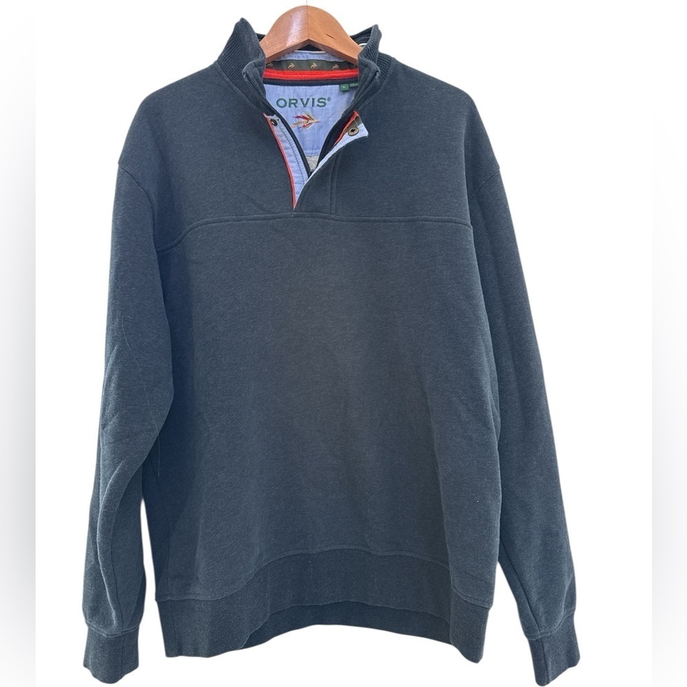 Orvis Men's Large Softest Tencel Blend 1/4 Zip Pullover Blue Long Sleeve